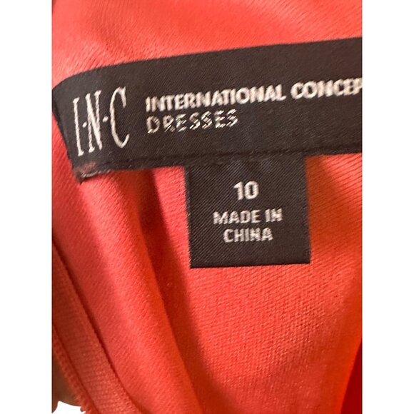 INC Size 10 International Concept Midi Lined Orange Floral Tiered Dress - Picture 7 of 9